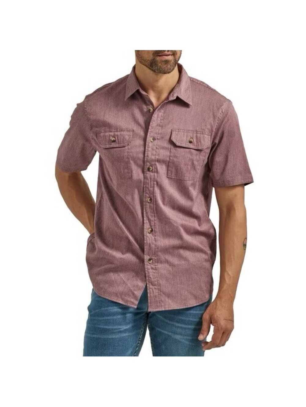 Wrangler Authentics Men’s Short Sleeve Button Up Shirt Pink Utility Cotton Large